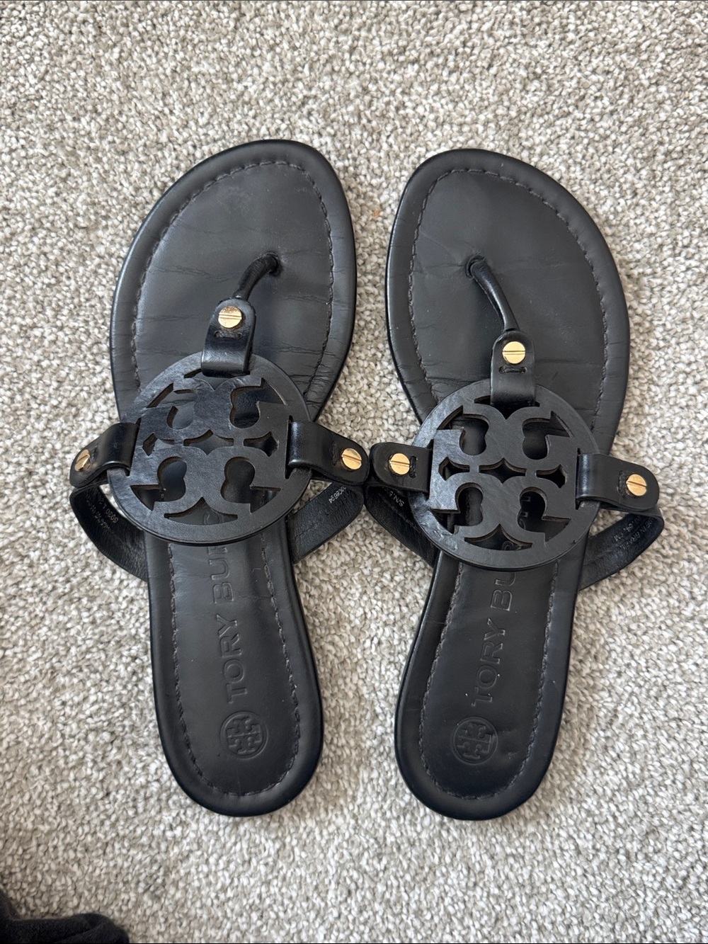 Tory Burch Black Logo Leather Thong Sandals